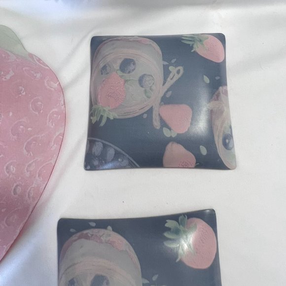 Stokes Strawberry Glass Large Bowl with Serving Dish Plates Lot of 5 - Picture 6 of 9